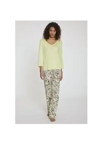 Pyjama Vivance DREAMS, Damen, Gr. 44/46, gr&uuml;n (limettengr&uuml;n, animal, print), Single Jersey, Obermaterial: 100% Viskose, Basic, loose fit lang, V-Ausschnitt, eingesetzt abgesteppt, Homewear-Sets Pyjama, mit Allover-Druck