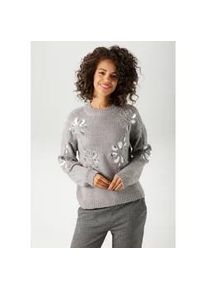 Strickpullover Aniston CASUAL, Damen, Gr. 38, silber (hellgraumeliert, silberfarben), Strick, Obermaterial: 100% Polyacryl, meliert, l&auml;ssig geschnitten h&uuml;ftlang, Rundhals, Rippstrickb&uuml;ndchen, Pullover Strickpullover, mit Pailletten verzierte Bl&uuml;ten-Applikationen, Topseller
