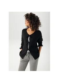 Strickjacke Aniston CASUAL, Damen, Gr. 40, schwarz, Grobstrick, Obermaterial: 100% Polyacryl, unifarben, oversize h&uuml;ftlang, Rundhals, gewellter Abschluss, Strickjacken Strickjacke, mit trendigen Bindeb&auml;ndern zu schlie&szlig;en, Topseller