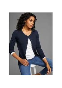 Strickjacke Laura Scott, Damen, Gr. 32/34, blau (dunkelblau), Feinstrick, Obermaterial: 70% Viskose, 30% Polyamid, unifarben, Basic, figurumspielend h&uuml;ftlang, Rundhals, Rippstrickb&uuml;ndchen, Strickjacken Strickjacke, Feinstrick in Basic Fit mit Rundhals und Knopfleiste