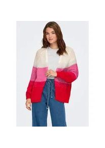 Strickjacke Only "ONLALYSSA LIFE LS OPEN CARDIGAN CC KNT", Damen, Gr. XS, birch stripes:knockout pink, salsa, Strick, Obermaterial: 100% Polyester, gestreift, regular fit, V-Ausschnitt, Strickjacken Strickjacke