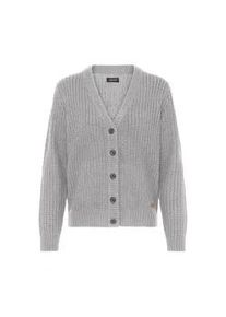 Strickjacke oxmo "Strickjacke OXEDNA", Damen, Gr. L, grau (medium grau melange), Obermaterial: 100% Polyacryl PAN., Strickjacken Strickjacke