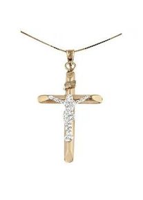 Kette mit Anh&auml;nger Firetti "Schmuck Geschenk Gold 375 Halsschmuck Halskette Goldkette Venezianer", gold (gelbgoldfarben, kristallwei&szlig;), Halsketten, Damen, Gelbgold 375, L: 45 B: 0,5mm, mit Kristall, B:0,5mm