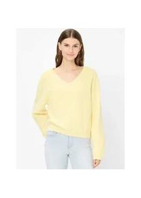 Strickpullover Brax "Style LANA", Damen, Gr. 44, gelb, Strick, 100% Baumwolle, V-Ausschnitt, Pullover Strickpullover