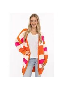 Strickjacke Zwillingsherz "Streifen", Damen, Gr. L/XL, orange, Strick, Obermaterial: 50% Viskose, 28% Polyacryl, 22% Polyamid, Po-bedeckend, ohne Ausschnitt, Strickjacken Strickjacke, mit Blockstreifen