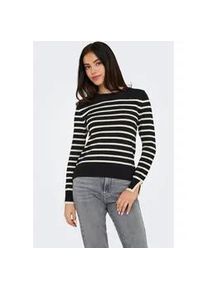 Rundhalspullover Only "ONLKALANA LS O-NECK KNT NCA", Damen, Gr. XL, wei&szlig; (schwarz stripes:wei&szlig;cap grau), Strick, Obermaterial: 73% Viskose, 27% Polyester, gestreift, slim fit h&uuml;ftlang, Rundhals, Pullover Rundhalspullover