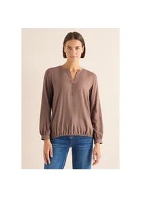 Langarmbluse Cecil, Damen, Gr. M (40), cocoa taupe, Stoff, 100% Viskose, unifarben, klassisch normal, Rundhals, Manschette, Blusen, mit Elastikbund
