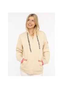 Troyer Zwillingsherz "Wild Vibes", Damen, Gr. L/XL, beige, angeraute Sweatware, Obermaterial: 50% Baumwolle, 50% Polyester, h&uuml;ftbedeckend, ohne Ausschnitt, Pullover Troyer, mit Stehkragen, Leodetails und gro&szlig;er WILD VIBES Applikation am R&uuml;cken
