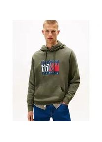 Tommy Hilfiger Hoodie TOMMY JEANS "TJM RWB FLAG", Herren, Gr. XL, gr&uuml;n (pewter gr&uuml;n), Sweatware, Obermaterial: 100% Baumwolle, regular fit, B&uuml;ndchen, Sweatshirts Hoodie, Regular Fit, Sweatshirt, mehrfarbiger Print