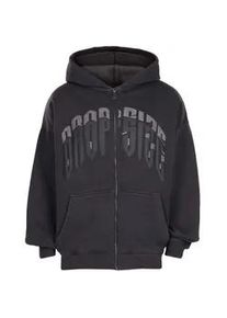 Kapuzenpullover DROPSIZE "Dropsize LAYERED RHINESTONE PRINT ZIP HOODIE", Herren, Gr. L, acid schwarz washed, 70% Baumwolle, 30% Polyester, mehrfarbig, normal, ohne Ausschnitt, Pullover Kapuzenpullover