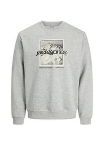 Jack & Jones Kapuzensweatshirt JACK & JONES "JCOFLARE FRONT PRINT SWEAT CREW NECK", Herren, Gr. S, light grau melange, angeraute Sweatware, Obermaterial: 70% Baumwolle, 30% Polyester, meliert, relaxed fit, Rundhals, Rippb&uuml;ndchen, Sweatshirts