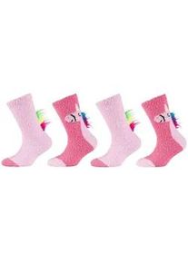 4er Pack Camano Cosy Fancy Application Crew Socken Kinder 4540 - shocking pink 27-30