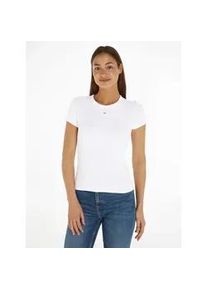 Tommy Hilfiger Kurzarmshirt TOMMY JEANS "TJW SLIM ESSENTIAL RIB SS EXT", Damen, Gr. XXS (32), wei&szlig;, Single Jersey, Obermaterial: 95% Baumwolle, 5% Elasthan, unifarben, slim fit kurz, Rundhals, abgesteppt, Shirts, Baumwollmischung, slim fit, figurbetont, in gerippter Struktur