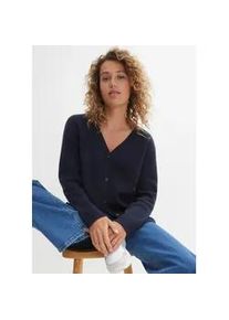 Strickjacke bonprix, Damen, Gr. 44/46 (L), blau (dunkelblau), Obermaterial: 50% Baumwolle, 50% Polyacryl, loose fit, Strickjacken Strickjacke, Loose fit, Milano Strick, Casual Stil, aus Baumwolle und Polyacryl