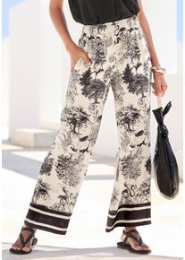 Palazzohose Lascana, Damen, Gr. 46, N-Gr, beige (creme, schwarz bedruckt), Web, Obermaterial: 100% Viskose, bedruckt, figurumspielend kn&ouml;chellang, Hosen Palazzohose, mit Alloverprint, Schlupfhose, Sommerhose, modisch, Topseller