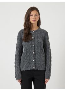 Strickjacke Y.A.S "YASBUBERA LS KNIT CARDIGAN S. NOOS", Damen, Gr. XL, grau (dunkelgrau melange), Strick, Obermaterial: 52% Polyester, 24% Polyacryl, 15% Nylon, 6% Wolle, 3% Elasthan, unifarben, regular fit normal, Rundhals, Strickjacken Strickjacke