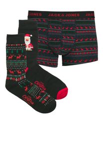 Jack & Jones Trunk JACK & JONES "JACXMAS REINDEER GIFTBOX", Herren, Gr. M, 3 Stk., schwarz pack:schwarz, schwarz, Jersey, Obermaterial: 95% Baumwolle, 5% Elasthan, gemustert, bequem, Unterhosen Trunk