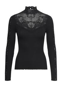 Langarmshirt rosemunde "Beatha silk shirt", Damen, Gr. L, schwarz, Web, Obermaterial: 55% Seide, 45% Baumwolle, unifarben, figurbetont h&uuml;ftlang, ohne Ausschnitt, Shirts Langarmshirt, mit Spitze, langen &Auml;rmeln, weicher Seidenmix