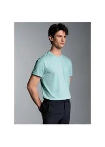 T-Shirt TRIGEMA "TRIGEMA T-Shirt DELUXE Baumwolle", Damen, Gr. L, blau (gletscher), Single Jersey, 100% Baumwolle, Basic, lang, Rundhals, Shirts T-Shirt