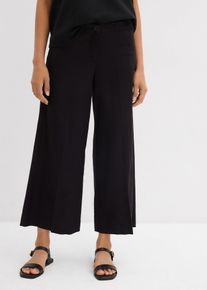 bonprix Culotte mit elastischem Bund aus Viskose-Mix, schwarz, Gr.48, Kn&ouml;chellange Hose mit weitem Bein und mittelhohem Bund , seitlichen Taschen und aufgesetzter Ges&auml;&szlig;tasche. Frontverschluss mit Rei&szlig;verschluss und Knopf, aus Viskose