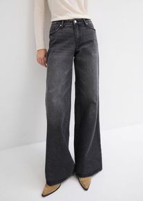 bonprix Wide-Leg-Jeans Mid Waist Low Stretch Full Length, schwarz, Gr.38, Wide-Leg-Jeans, Mid Waist, Full Length, 99% Baumwolle