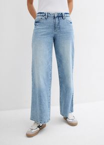bonprix Wide-Leg-Jeans Mid Waist Low Stretch Full Length, blau, Gr.54, Wide-Leg-Jeans, Mid Waist, Full Length, 99% Baumwolle