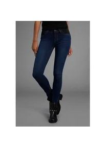 Skinny-fit-Jeans Arizona "Ultra Stretch", Damen, Gr. 44, N-Gr, blau (dunkelblau us), Denim/Jeans, Obermaterial: 63% Baumwolle, 32% Polyester, 5% Elasthan, skinny fit normal, Jeans, skinny-fit, mit Used-Look-Crinkles, niedrige Leibh&ouml;he