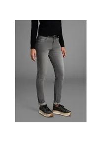 Slim-fit-Jeans Arizona "Bund mit seitlichem Gummizugeinsatz", Damen, Gr. 34, N-Gr, grau (grau used), Denim/Jeans, Obermaterial: 98% Baumwolle, 2% Elasthan, Basic, slim fit lang, Jeans Slim-fit-Jeans, schmale Passform, R&ouml;hrenjeans, Used-Waschung, hohe Leibh&ouml;he, Topseller