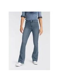 Bootcut-Jeans Arizona "Ultra Stretch", Damen, Gr. 17, K + L Gr, blau (blau used), Denim/Jeans, Obermaterial: 63% Baumwolle, 32% Polyester, 5% Elasthan, eng lang, Jeans, ausgestellte Beinform, Used-Waschung, hohe Leibh&ouml;he, Topseller