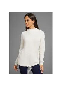 Stehkragenpullover DELMAO, Damen, Gr. 36/38, wei&szlig; (sanftes wei&szlig;), Grobstrick, Obermaterial: 50% Baumwolle, 50% Polyacryl, unifarben, Basic, figurumspielend h&uuml;ftlang, Rippb&uuml;ndchen, Pullover Stehkragenpullover, mit verstellbarem Saum durch Bindeband