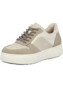 Plateausneaker Rieker, Damen, Gr. 43, beige (beige, creme), Nubuklederimitat, Schuhe Plateausneaker, Retro-Sneaker, Schn&uuml;rschuh, Halbschuh mit Teddyfutter