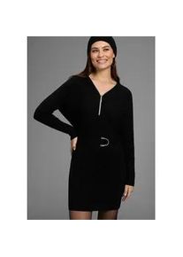 Strickkleid Bruno Banani, Damen, Gr. 46, N-Gr, schwarz, Strick, Obermaterial: 70% Viskose, 30% Polyamid, clean, unifarben, figurumspielend mini, V-Ausschnitt, Fledermaus&auml;rmel, Kleider Strickkleid, mit gl&auml;nzendem Rei&szlig;verschluss