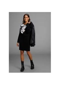 Strickkleid Laura Scott, Damen, Gr. 40, N-Gr, schwarz-wei&szlig; (schwarz, wei&szlig;), Strick, Obermaterial: 50% Viskose, 28% Polyester, 22% Polyamid, gebl&uuml;mt, l&auml;ssig geschnitten mini, Rundhals, Kleider Strickkleid, mit tollem Blumen-Strickmuster - NEUE KOLLEKTION