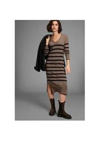 Strickkleid Laura Scott, Damen, Gr. 46, N-Gr, grau (taupe, schwarz, gestreift), Strick, Obermaterial: 50% Viskose, 28% Polyester, 22% Polyamid, colorblocking, gestreift, oversize wadenlang, V-Ausschnitt, Kleider Strickkleid, in Midi-L&auml;nge mit Streifen und V-Neck - NEUE KOLLEKTION