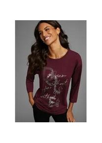 3/4-Arm-Shirt Laura Scott, Damen, Gr. 40, rot (bordeaux), Single Jersey, Obermaterial: 95% Viskose, 5% Elasthan, bedruckt, metallic, unifarben, figurumspielend h&uuml;ftbedeckend, U-Boot-Ausschnitt, Shirts 3/4-Arm-Shirt, mit Glitzerpint