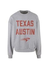 Sweater "Upscale by Mister Tee Texas Longhorns Austin Oversize Crewneck", Herren, Gr. L, erdgrau, 65% Baumwolle, 35% Polyester, UPSCALE BY MISTER TEE, bedruckt, Rundhals, Sweatshirts Sweater
