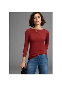 3/4 Arm-Pullover Laura Scott, Damen, Gr. 34, rot (rostrot m&eacute;lange), Feinstrick, Obermaterial: 70% Viskose, 30% Polyamid, unifarben, figurbetont h&uuml;ftlang, U-Boot-Ausschnitt, 1-Knopf-Manschette, Pullover, leichter &Uuml;bergangspullover mit Knopfdetail