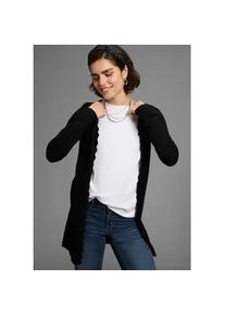 Strickjacke Laura Scott, Damen, Gr. 40/42, schwarz, Feinstrick, Obermaterial: 70% Viskose, 30% Polyamid, unifarben, figurumspielend Po-bedeckend, ohne Ausschnitt, Strickjacken Strickjacke, Feinstrick in Longform mit femininer Wellenkante