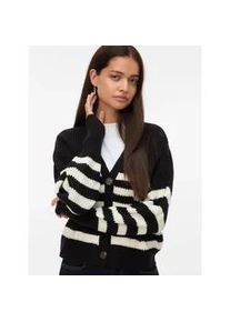 V&eacute;ro Moda Strickjacke VERO MODA "VMLEA LS V-NECK CUFF CARDIGAN NOOS", Damen, Gr. XS, schwarz (schwarz detail:cloud dancer stripes), Strick, Obermaterial: 100% Polyacryl, gestreift, regular fit normal, V-Ausschnitt, Rippb&uuml;ndchen, Strickjacken Strickjacke, Rippstrick