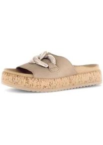 Pantolette Gabor, Damen, Gr. 37, gold (beige, goldfarben), Kalbsleder, Ziegenveloursleder, Schuhe Pantolette, Plateau, Sommerschuh, Schlupfschuh mit bezogener Zierkette