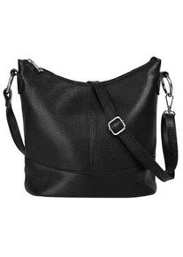 Umh&auml;ngetasche CLUTY, Damen, Gr. B/H/T: 26cm x 24cm x 14cm onesize, schwarz, Leder, leicht gl&auml;nzend, unifarben, Taschen Umh&auml;ngetasche, echt Leder, Made in Italy