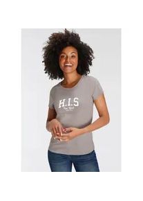 H.I.S. T-Shirt H.I.S, Damen, Gr. 44/46, grau (hellgrau), Single Jersey, Obermaterial: 100% Baumwolle, bedruckt, figurumspielend, Shirts T-Shirt, bedruckt, f&uuml;r die Freizeit, aus Baumwolle