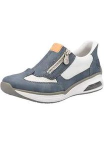 Slip-On Sneaker Rieker "Ready2GO", Damen, Gr. 42, blau (jeansblau, wei&szlig;), Nubuklederimitat, Textil, Schuhe, Slipper, Halbschuh, Freizeitschuh mit seitlichem Rei&szlig;verschluss