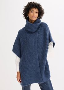 bonprix Poncho-Pullover mit Wollanteil, blau, Gr.36/38 (S), Bequemer Poncho-Pullover mit weitem Schalkragen.