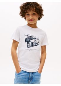 T-Shirt Tommy Hilfiger "TEXTURED GRAPHIC PRINT TEE SS", Jungen, Gr. 10 (140), wei&szlig;, Single Jersey, Obermaterial: 100% Baumwolle, unifarben, regular fit h&uuml;ftlang, Rundhals, Shirts T-Shirt, f&uuml;r Kinder bis 16 Jahre