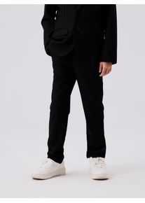 Chinos name it "NKMRIRAMEL PANT NOOS", Jungen, Gr. 152, N-Gr, schwarz, Web, Obermaterial: 64% Polyester, 32% Viskose, 4% Elasthan, unifarben, regular fit normal, Hosen Chinos