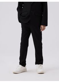 Chinos name it "NKMRIRAMEL PANT NOOS", Jungen, Gr. 140, N-Gr, schwarz, Web, Obermaterial: 64% Polyester, 32% Viskose, 4% Elasthan, unifarben, regular fit normal, Hosen Chinos