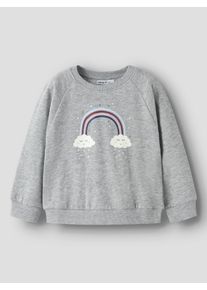 Sweatshirt name it "NMFVENUS LS NREG SWEAT BRU", M&auml;dchen, Gr. 110, grau melange print:rainbow clouds, Sweatware, Obermaterial: 100% Baumwolle, bedruckt, normal, Rundhals, Sweatshirts Sweatshirt