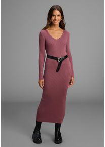 Strickkleid Laura Scott, Damen, Gr. 46, N-Gr, rosa (dunkelrosa), Rippstrick, Obermaterial: 70% Viskose, 30% Polyamid, unifarben, Basic, figurbetont wadenlang, V-Ausschnitt, Kleider Strickkleid, in Midi-L&auml;nge mit femininen Wellenkanten - NEUE KOLLEKTION