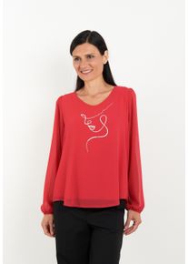 Langarmbluse Seidel Moden, Damen, Gr. 48, rot (himbeer), Web, Obermaterial: 100% Polyester. Obermaterial 2: 95% Viskose, 5% Elasthan, unifarben, regular fit taillenbedeckt, Rundhals, elastischer Bund, Blusen Langarmbluse, im modischen Lagenlook, MADE IN GERMANY